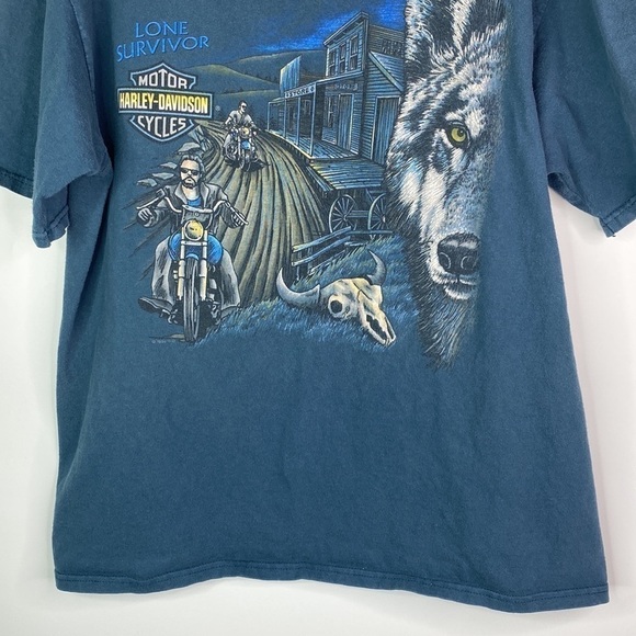 Vintage Harley Davidson Al Muth Lone Survivor Blue Wool Tshirt 1996 Size Large - Picture 3 of 11